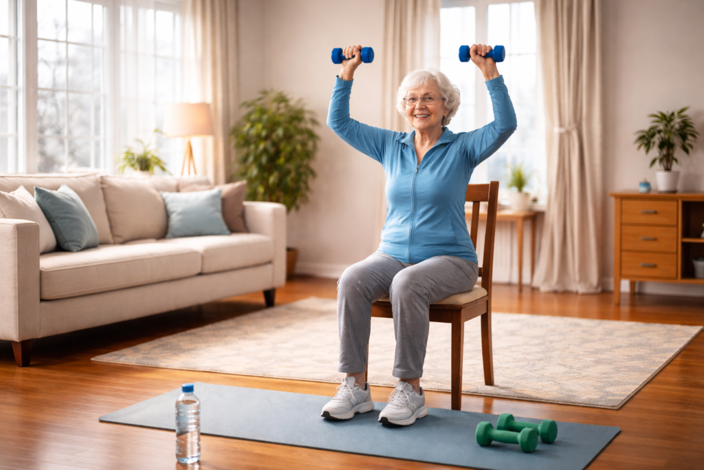 Indoor exercise for seniors, winter fitness