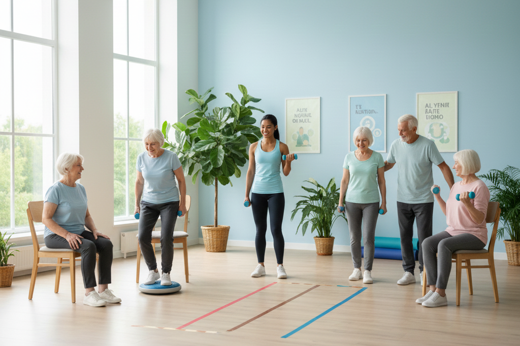 Indoor exercise for seniors, winter fitness